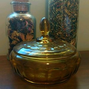 Vintage Amber Glass Powder Bowl / Candy Dish